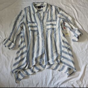 New rafaella Women's medium blue striped button Blouse #WS3